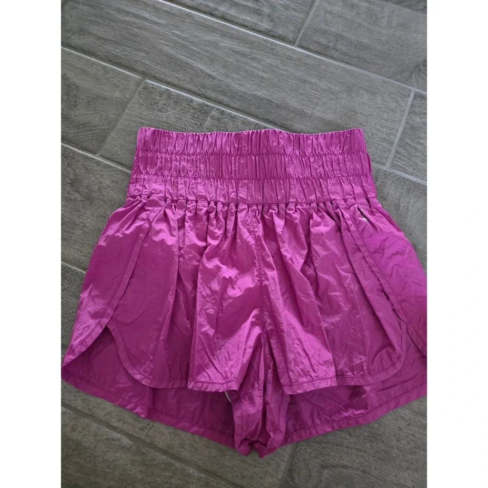 Free People‎ Movement Way Home Shorts Magenta Pink High Rise Smocked Running L